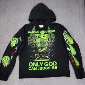 Maison Noir Judgement Graphic Skull Design Embroidered Black Hoodie. Medium